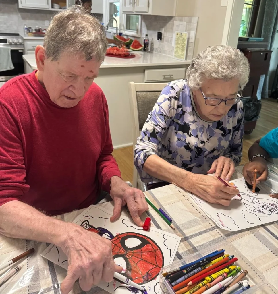 Senior Residents Spending Time Together Coloring 968x1024